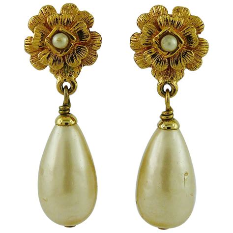 chanel earrings with pearl|vintage chanel pearl drop earrings.